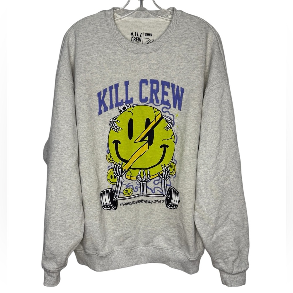 Kill Crew Sweatshirt Oversized Lux "Weights Lift Us Up" Crew Neck Grey - Medium